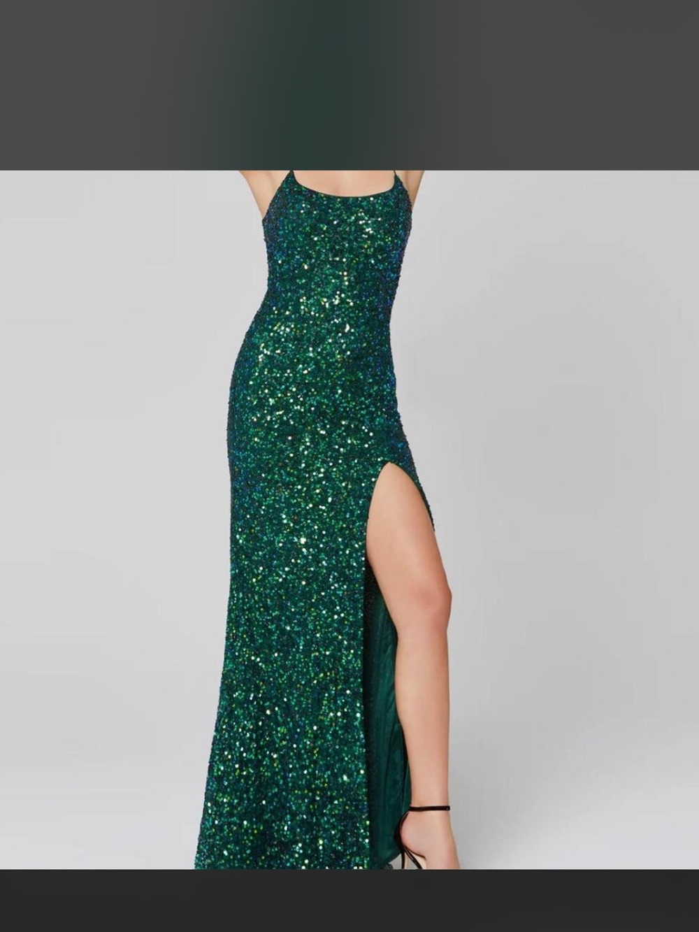 Primavera Couture Emerald Sequin High-Slit Evening Gown